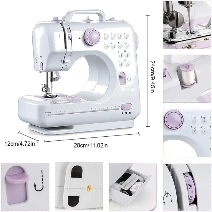 Sewing Machine Portable Mini Electric Household Crafting Mending Overlock 12 Stitches